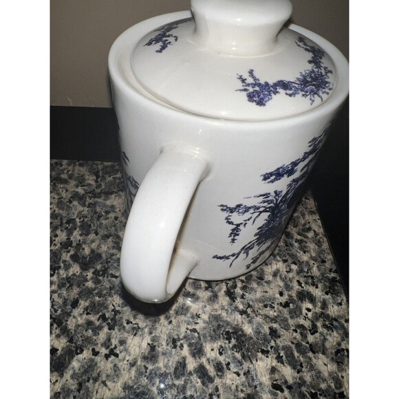 California Pantry Tea Pot Blue White Rooster Toile Coffee Country 6.5in Vintage - Picture 7 of 9